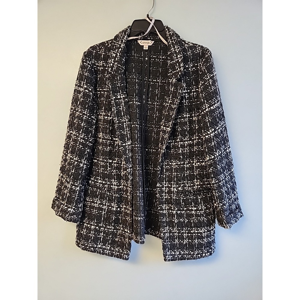 Nanette Lepore Womens M Metallic Tweed Blazer Jacket in Black & White